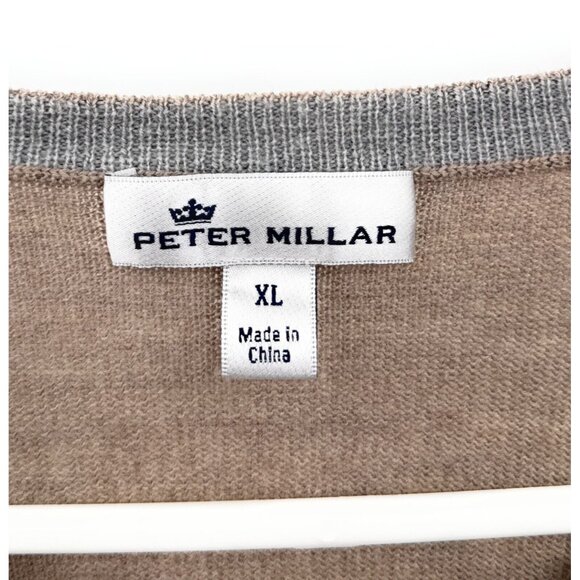 Peter Millar Sweater Adult XL Tan Merino Wool Silk V Neck - Picture 2 of 6